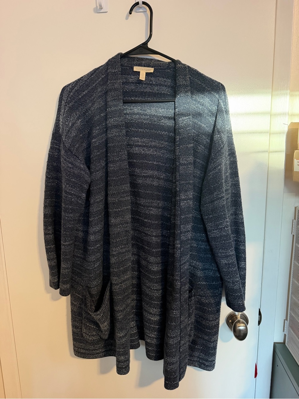 Eileen Fisher Navy Blue Open-Front Knit Cardigan